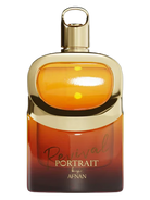 Afnan Portrait Revival Eau de Parfum bottle with gold accents and amber liquid.