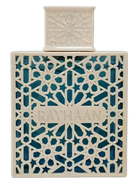 Rayhaan Azul EDP decant bottle with white geometric lattice and blue liquid.