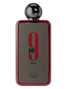 Afnan 9PM Rebel Eau de Parfum bottle with a red metallic finish and a dark grey label.