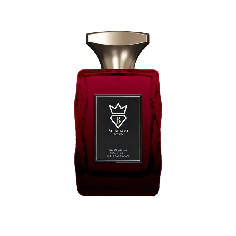 Red Eclipse Eau de Parfum by Bujairami Sydney, 100ml bottle with gold cap.