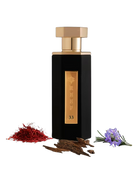 Black bottle of Reef 33 Eau de Parfum with saffron, oud wood, and rosemary sprig.