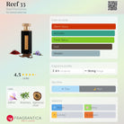 Reef 33 perfume bottle with saffron, rosemary, and oud notes. Features warm spicy, aromatic, fresh spicy, oud, and metallic accords.