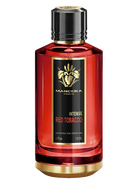 Mancera Red Tobacco Intense Eau de Parfum bottle, red glass with black and gold label.