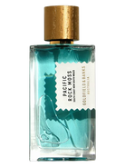 Goldfield & Banks Pacific Rock Moss perfume bottle with a gold cap and blue liquid.