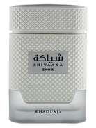 White Khadlaj Shiyaaka Snow perfume bottle with textured cap and base.