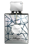 Armaf Club de Nuit Sillage Eau de Parfum bottle with a geometric silver and blue design.