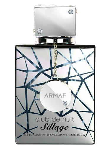Armaf Club de Nuit Sillage Eau de Parfum bottle with a geometric silver and blue design.