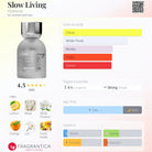 Mykonos Slow Living Eau de Parfum bottle with fragrance notes and accords listed.