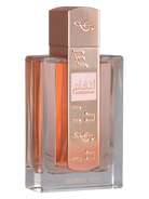 Lattafa Angham Second Song Eau de Parfum bottle with rose gold accents and musical notes.