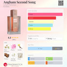 Lattafa Angham Second Song perfume bottle with notes of pear blossom, peony, vanilla, praline, orange blossom, and musk.
