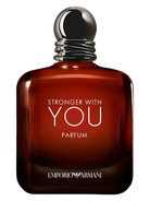 Emporio Armani Stronger With You Parfum bottle with white text.