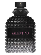 Valentino Born in Roma Eau de Toilette bottle with black studded cap and black label.