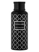 Maison Asrar Vanguard Royal Collection perfume bottle with black and white geometric pattern.