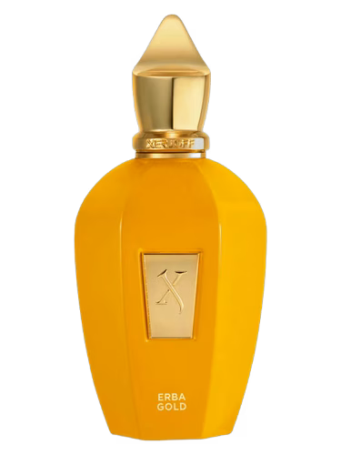 Xerjoff Erba Gold Eau de Parfum bottle, bright yellow with gold accents and cap.