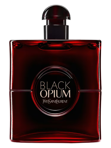 Yves Saint Laurent Black Opium Over Red Eau de Parfum bottle with red liquid.