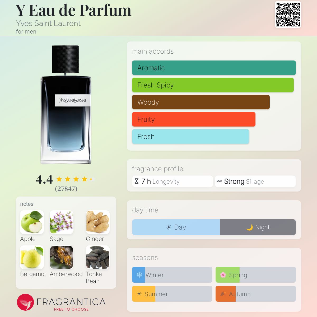 Yves Saint Laurent Y Eau de Parfum for men fragrance bottle with notes and accords.